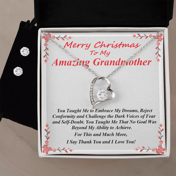 The Forever Love Necklace and Cubic Zirconia Earring Set, For Her, Grandmother, For Grandmama, Mother, Christmas, Birthday, with Message Card