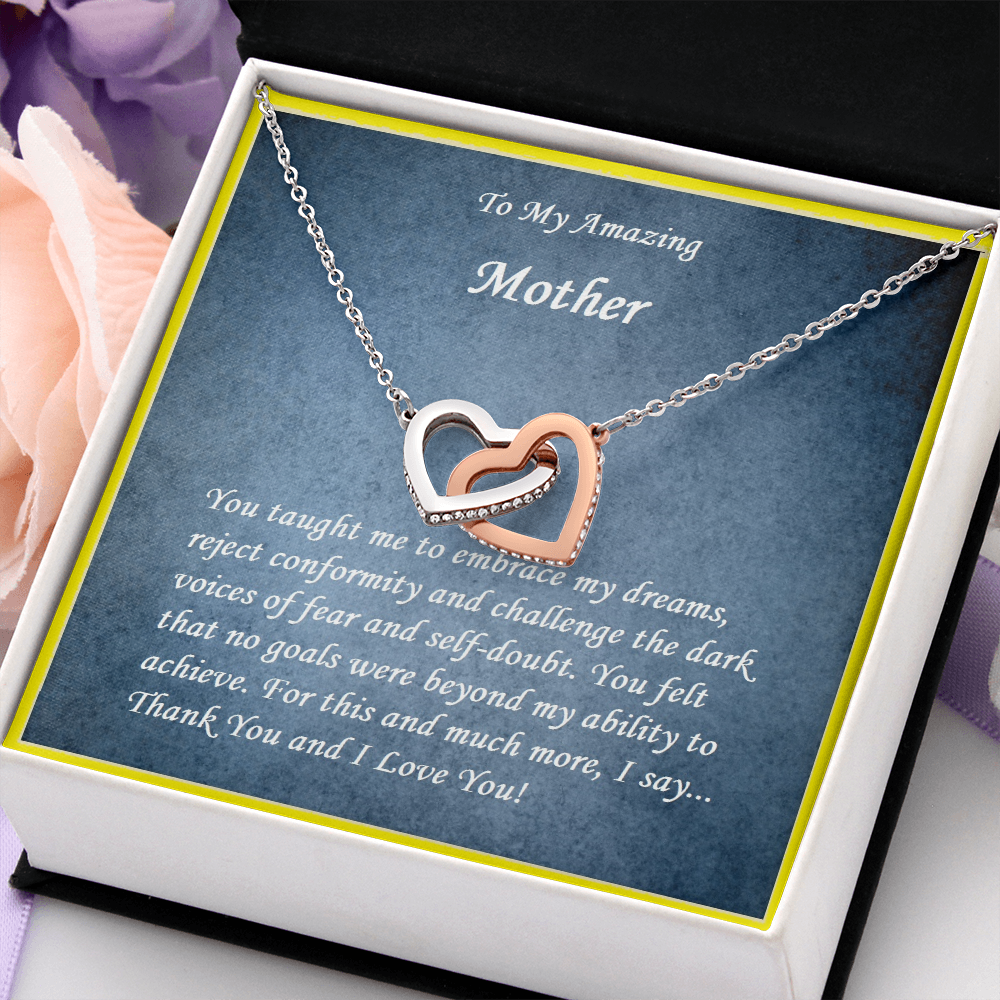 Two Hearts Embellished Necklace, For Her, Mother, Mom, Grandmother, Aunt, Sister, Wife, Girlfriend, with Message Card