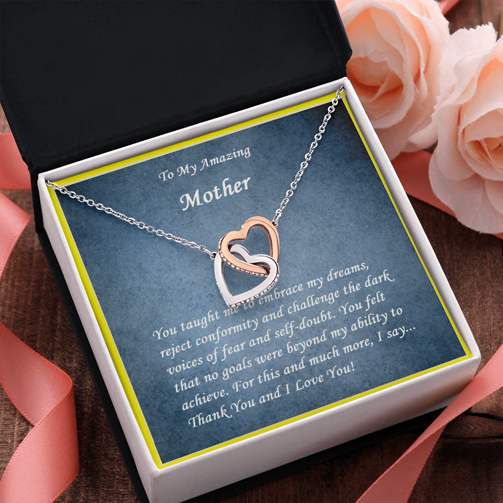 Two Hearts Embellished Necklace, For Her, Mother, Mom, Grandmother, Aunt, Sister, Wife, Girlfriend, with Message Card
