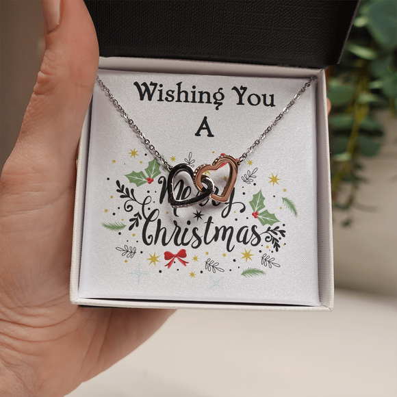 Two Hearts Necklace, For Her, Friend, for Christmas, Anniversary, Birthday, Valentine's Day, Mother's Day, with Custom Message Card