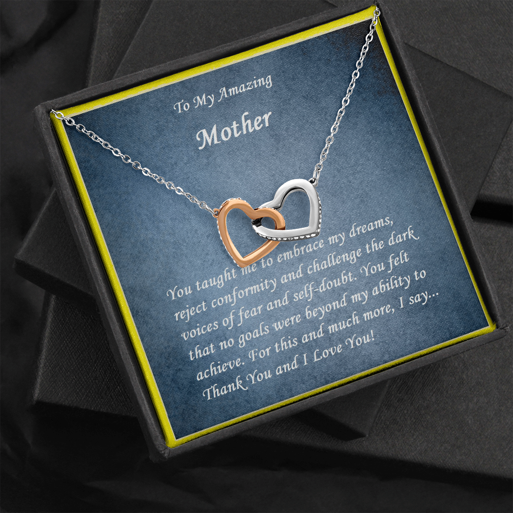 Two Hearts Embellished Necklace, For Her, Mother, Mom, Grandmother, Aunt, Sister, Wife, Girlfriend, with Message Card