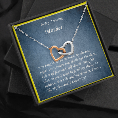 Two Hearts Embellished Necklace, For Her, Mother, Mom, Grandmother, Aunt, Sister, Wife, Girlfriend, with Message Card