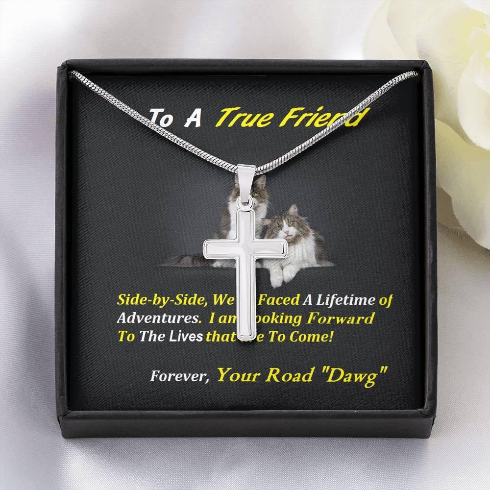Side By Side Friends Steel Cross Necklace, Birthday Gift For Friend, Cat Lover Gift, To My True Friend Necklace, Present For Friend, Gift - Gifts 4 Your Season