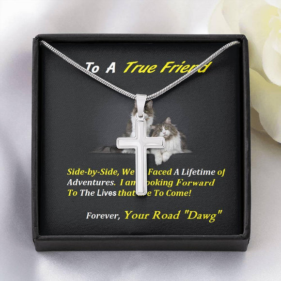 Side By Side Friends Steel Cross Necklace, Birthday Gift For Friend, Cat Lover Gift, To My True Friend Necklace, Present For Friend, Gift - Gifts 4 Your Season