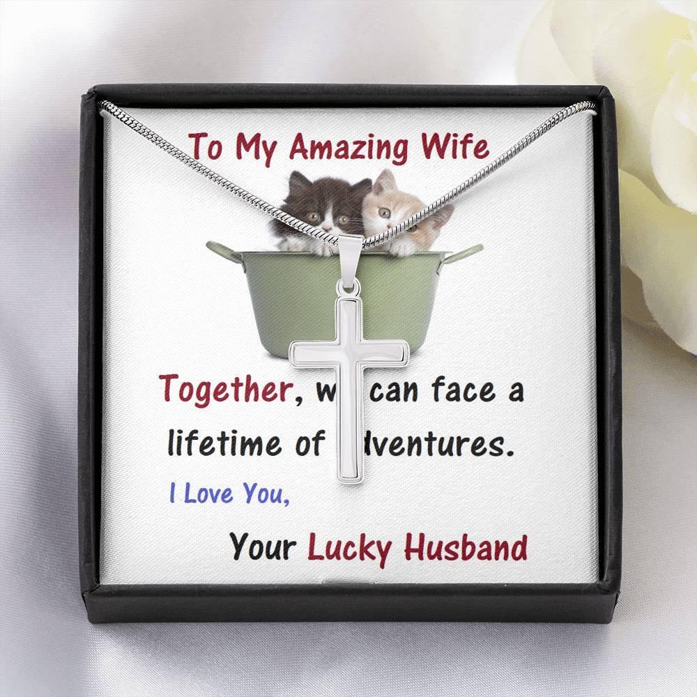 Wife Stainless Steel Cross Necklace.,Wife From Husband - Birthday Gift | Anniversary Gift | Cat Lover Gift | Christmas Gift  | Message Card Jewelry - Gifts 4 Your Season