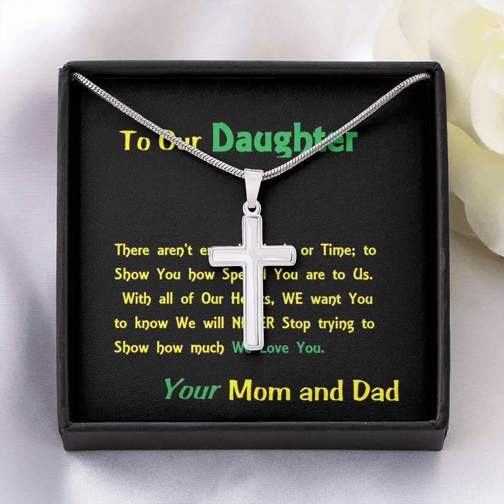 Stainless Steel Cross Necklace, Birthday Gift For Daughter, To Our Daughter Necklace, Present From Mom and Dad - Gifts 4 Your Season