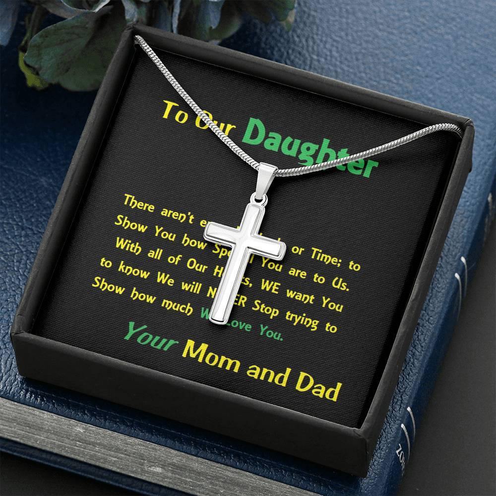Stainless Steel Cross Necklace, Birthday Gift For Daughter, To Our Daughter Necklace, Present From Mom and Dad - Gifts 4 Your Season