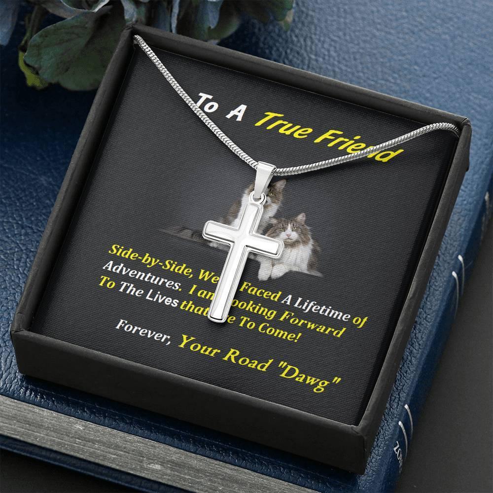 Side By Side Friends Steel Cross Necklace, Birthday Gift For Friend, Cat Lover Gift, To My True Friend Necklace, Present For Friend, Gift - Gifts 4 Your Season