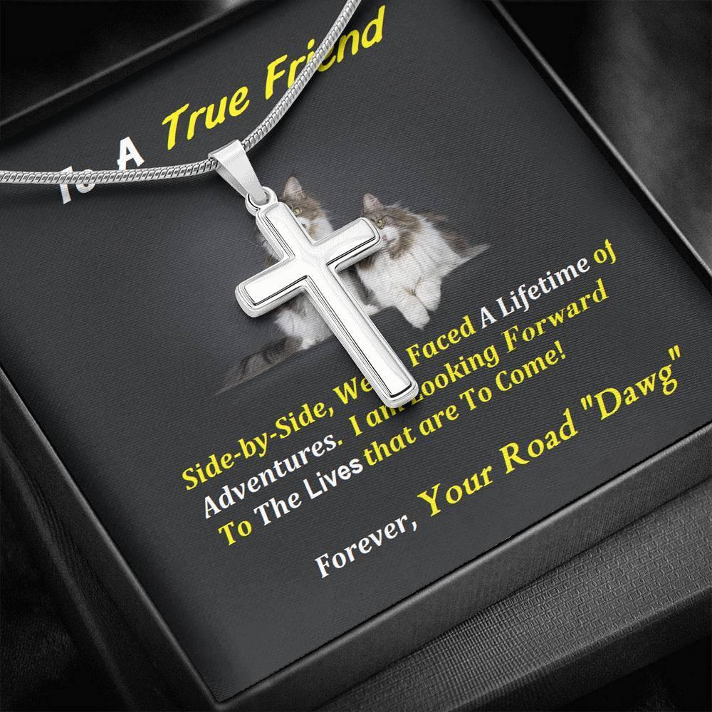 Side By Side Friends Steel Cross Necklace, Birthday Gift For Friend, Cat Lover Gift, To My True Friend Necklace, Present For Friend, Gift - Gifts 4 Your Season
