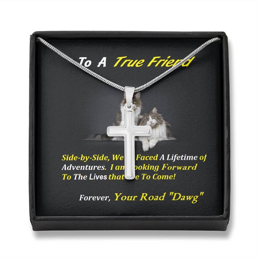 Side By Side Friends Steel Cross Necklace, Birthday Gift For Friend, Cat Lover Gift, To My True Friend Necklace, Present For Friend, Gift - Gifts 4 Your Season