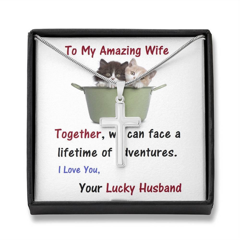 Wife Stainless Steel Cross Necklace.,Wife From Husband - Birthday Gift | Anniversary Gift | Cat Lover Gift | Christmas Gift  | Message Card Jewelry - Gifts 4 Your Season