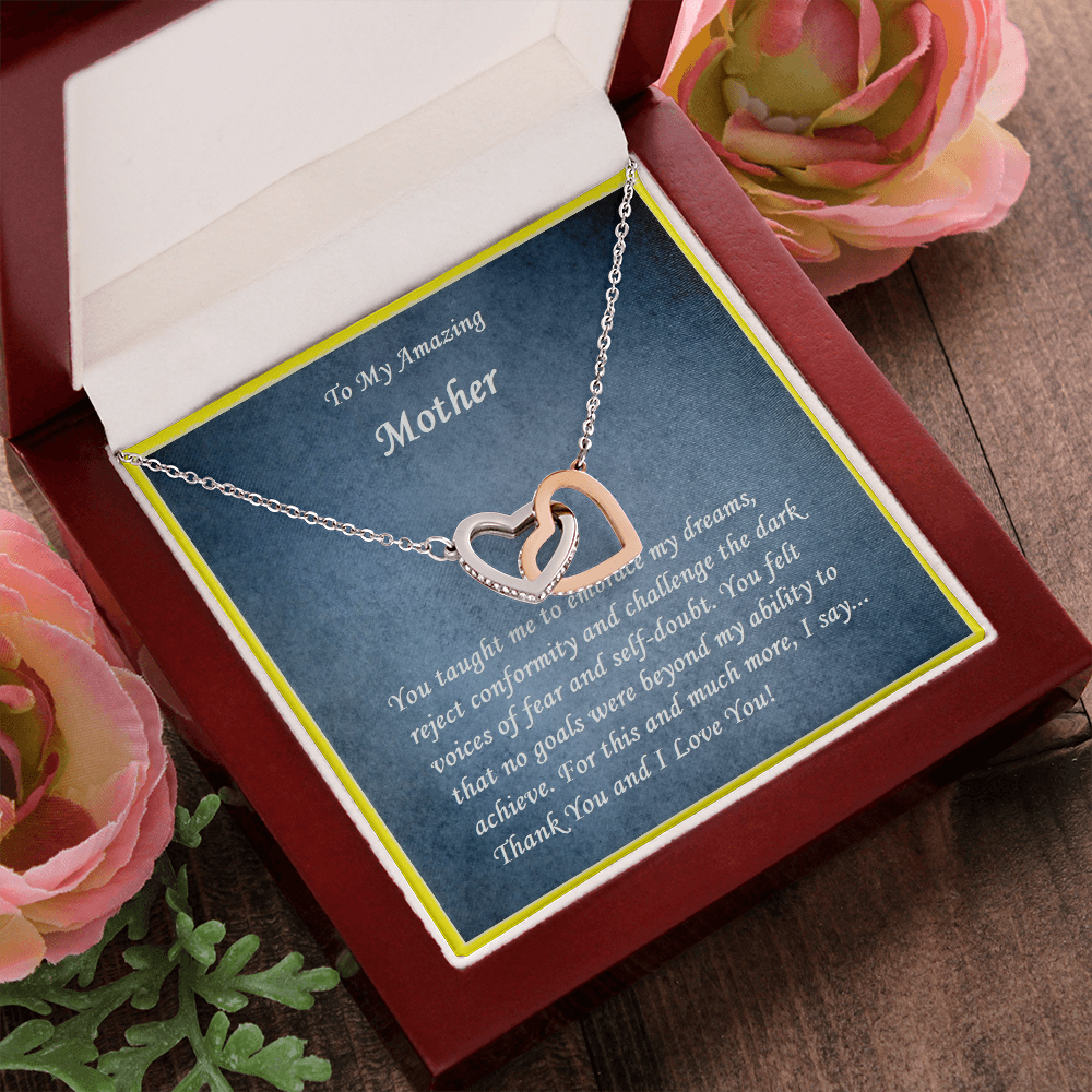 Two Hearts Embellished Necklace, For Her, Mother, Mom, Grandmother, Aunt, Sister, Wife, Girlfriend, with Message Card