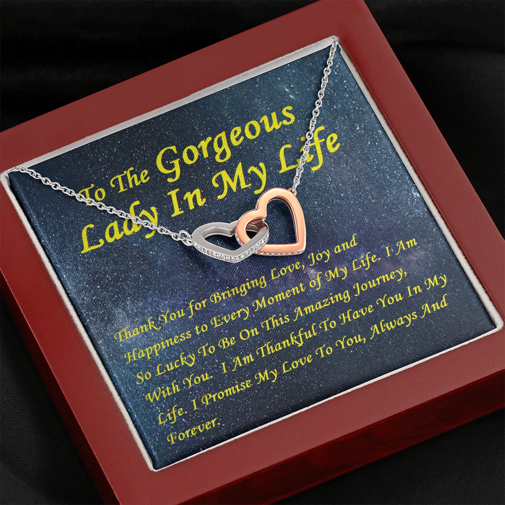 Two Hearts Interlocked Necklace, For Her, Mother, Aunt, Mom on Mother's Day, with Message Card