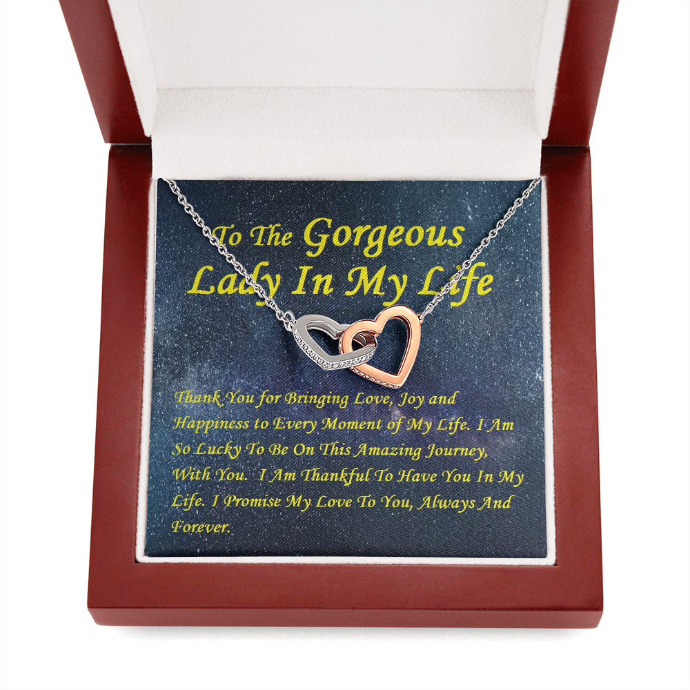 Two Hearts Interlocked Necklace, For Her, Mother, Aunt, Mom on Mother's Day, with Message Card