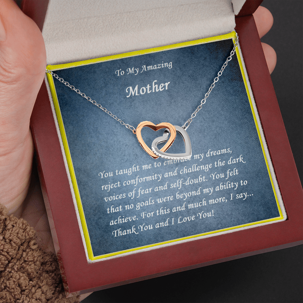 Two Hearts Embellished Necklace, For Her, Mother, Mom, Grandmother, Aunt, Sister, Wife, Girlfriend, with Message Card