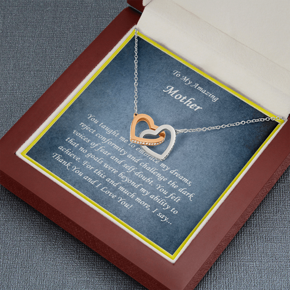 Two Hearts Embellished Necklace, For Her, Mother, Mom, Grandmother, Aunt, Sister, Wife, Girlfriend, with Message Card