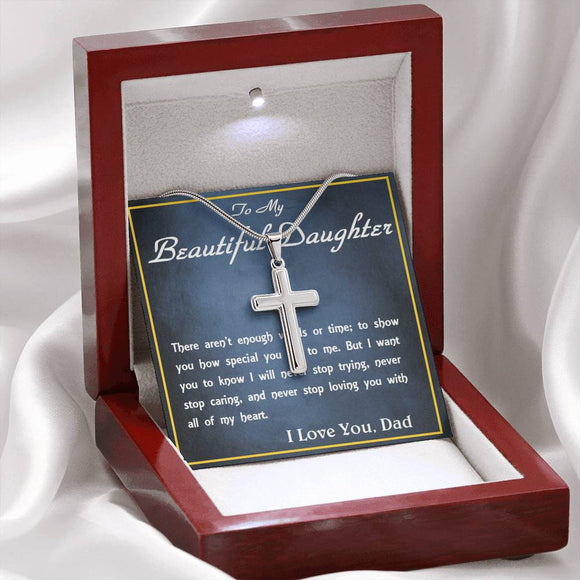 Stainless Steel Cross Necklace, From Dad, Custom Message Card