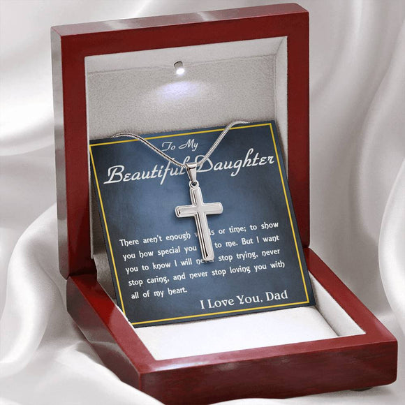 Stainless Steel Cross Necklace, From Dad, Daughter Necklace, for Christmas, Birthday, Custom Message Card