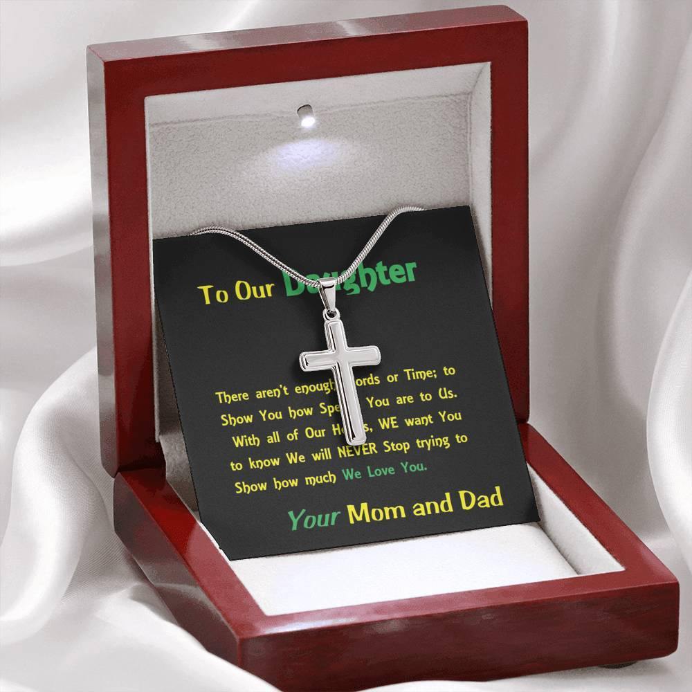 Stainless Steel Cross Necklace, Birthday Gift For Daughter, To Our Daughter Necklace, Present From Mom and Dad - Gifts 4 Your Season