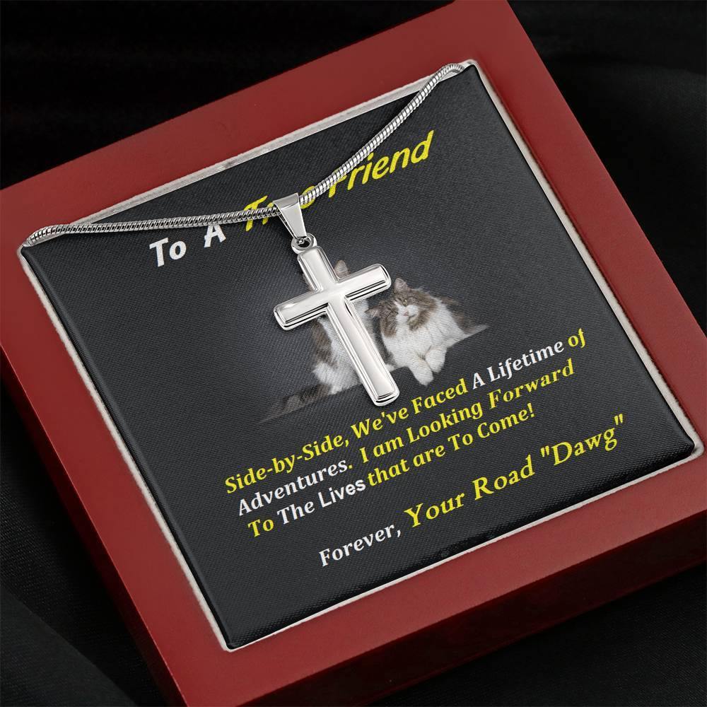 Side By Side Friends Steel Cross Necklace, Birthday Gift For Friend, Cat Lover Gift, To My True Friend Necklace, Present For Friend, Gift - Gifts 4 Your Season
