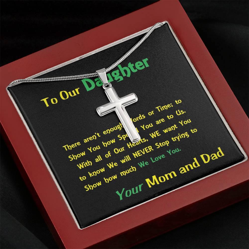 Stainless Steel Cross Necklace, Birthday Gift For Daughter, To Our Daughter Necklace, Present From Mom and Dad - Gifts 4 Your Season